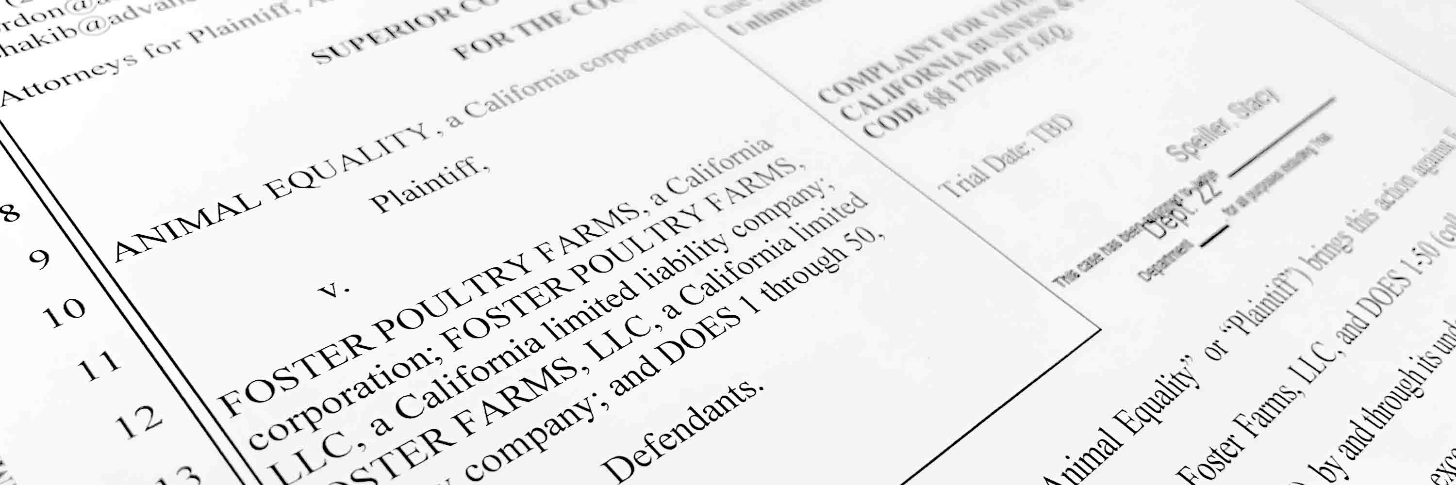 Lawsuit by Animal Equality against Foster Farms