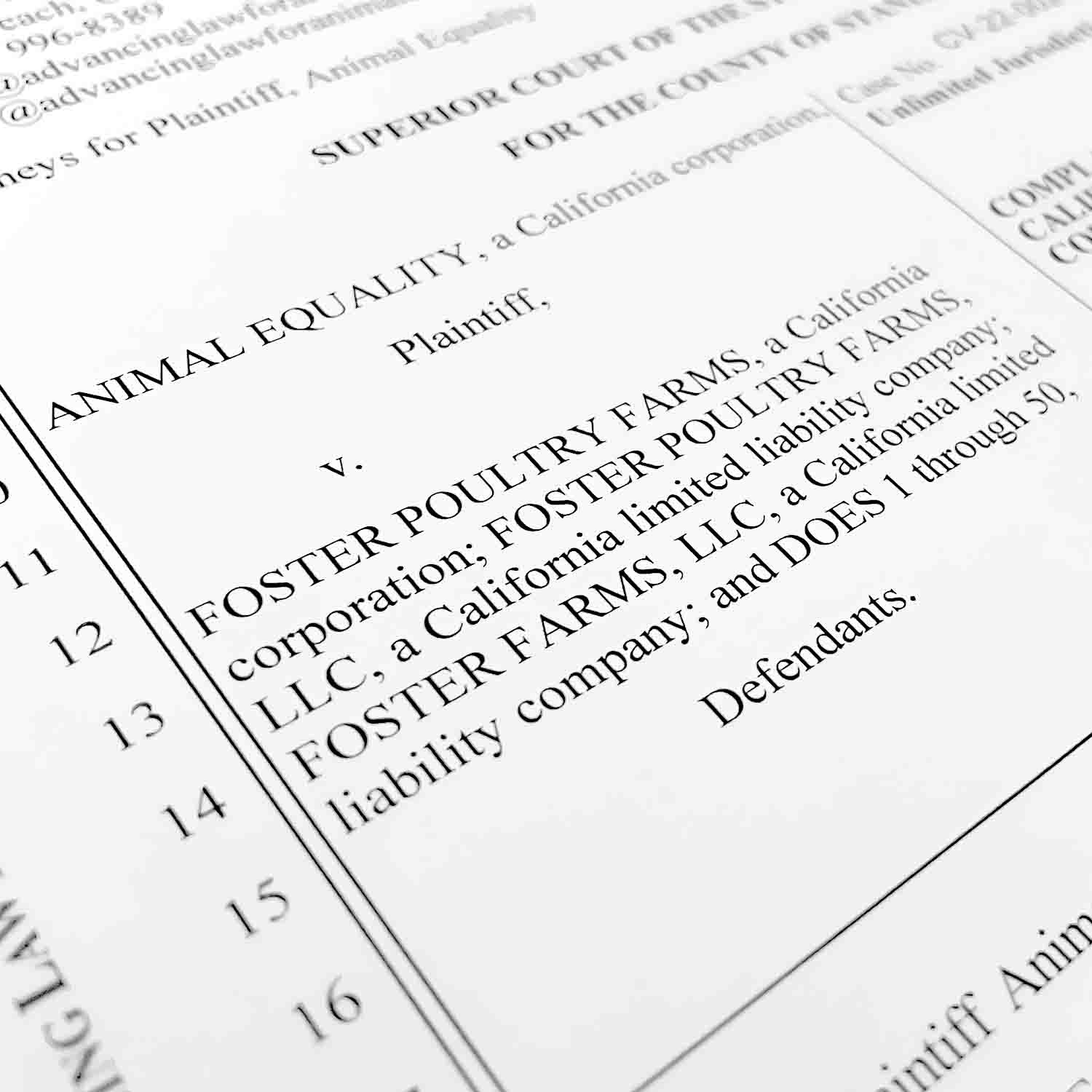 Lawsuit of Animal Equality against Foster Farms