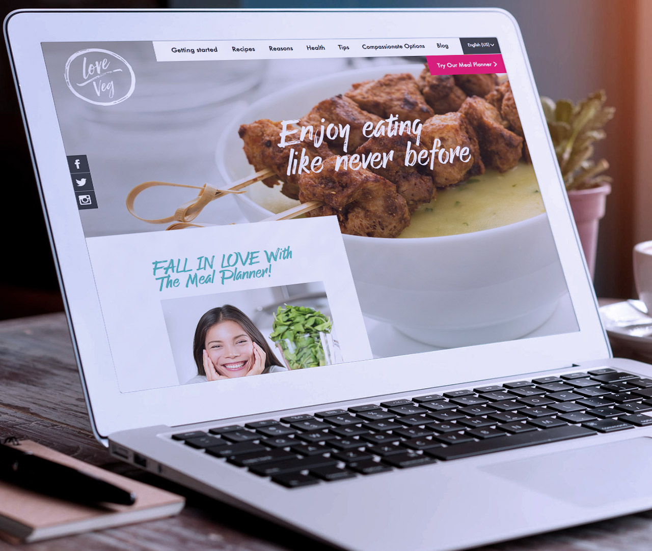 Love Veg website visible on a laptop