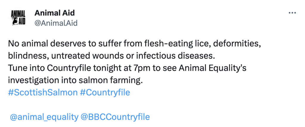 Twitter post on Scottish Salmon Fishing Farms