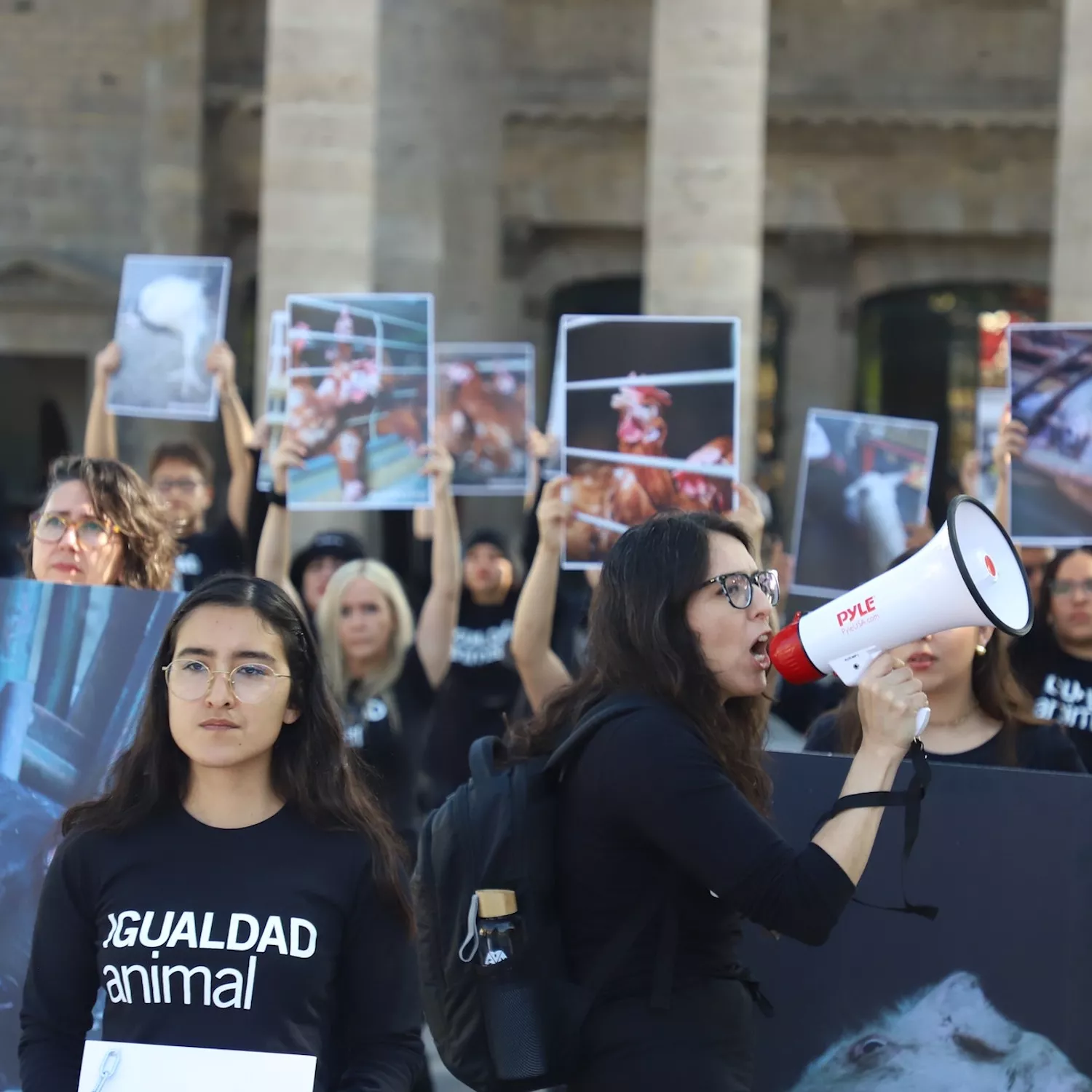 Dulce Ramírez speaking during the International Animal Rights Day protest in Mexico