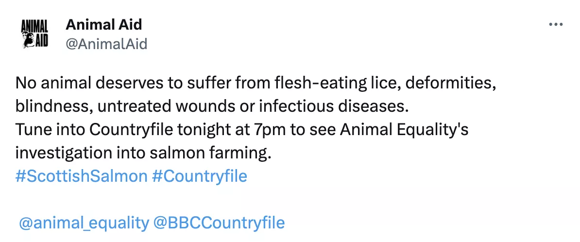 Twitter post on Scottish Salmon Fishing Farms