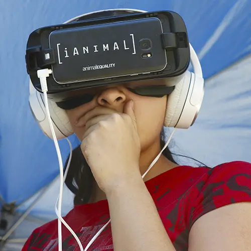 Girl with virtual reality headset